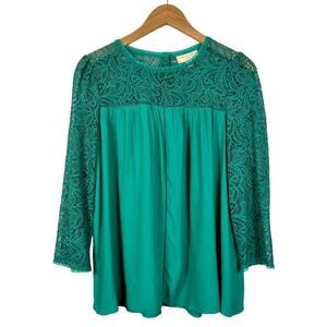 Anthropologie Moulinette Soeurs Sheer Lace Cloaked Top Size 12 Emerald Green
